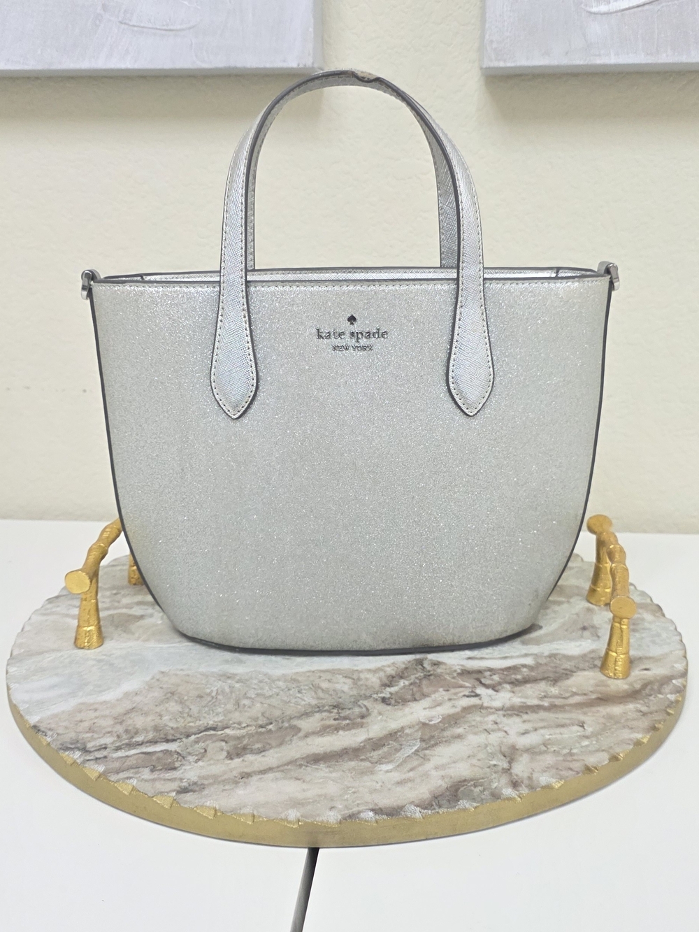 Kate Spade Staci Medium Satchel Tote Metallic Silver KE460